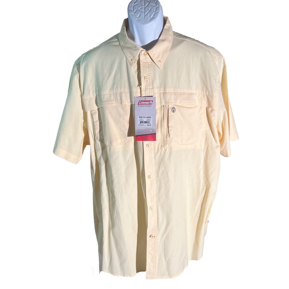 COLEMAN Men's Short Sleeve Button Down Vented Shirt Yellow XXL NWT
